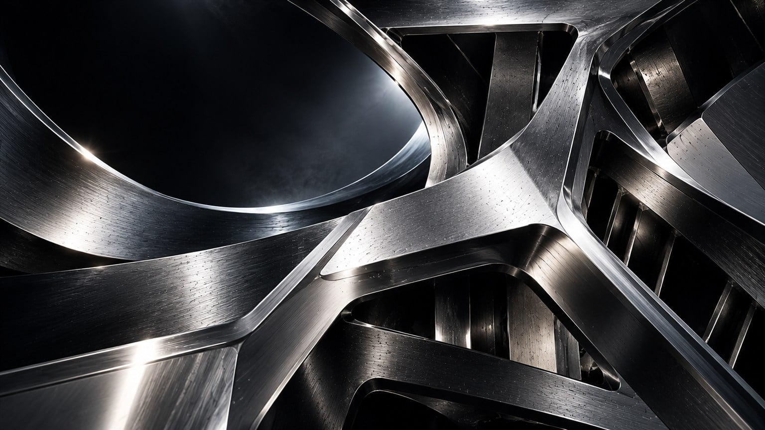 Founder-supplied abstract precision-metal structure. It is illustrative and does not represent a DaVinci product or completed commission.